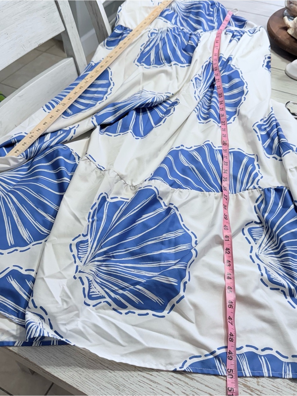 SHEIN 2X True Plus size White Maxi Dress with Blue Shell Print Worm once ! - Picture 5 of 12